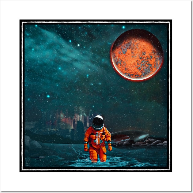 Astronaut Crash Landing on Alien Planet with Orange Moon Wall Art by OrionLodubyal